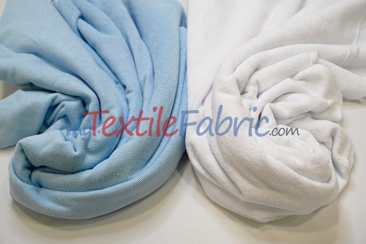 Microfiber Towel Fabric - 80% Polyester 20% Polyamide, Ultra-Soft, Absorbent, White, Baby Blue, 60" Width (By The Yard)