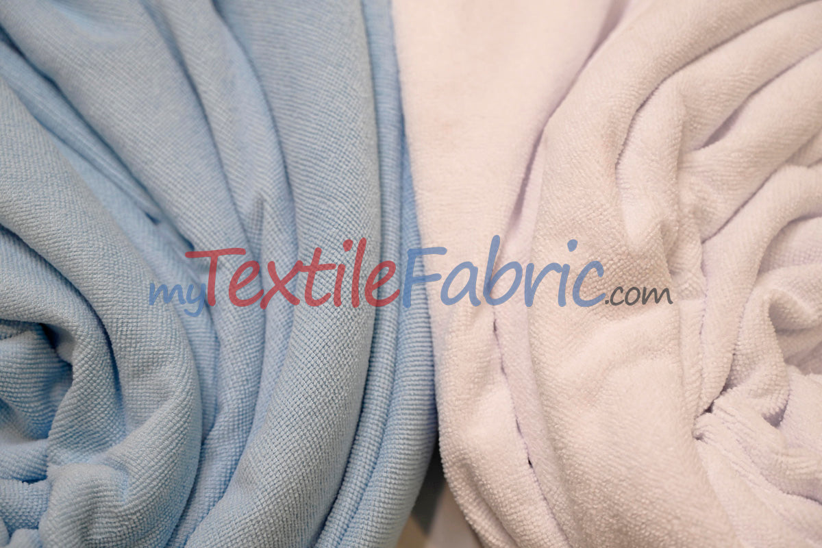 Microfiber Towel Fabric - 80% Polyester 20% Polyamide, Ultra-Soft, Absorbent, White, Baby Blue, 60" Width (By The Yard)