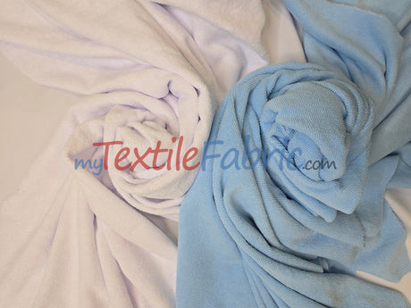 Microfiber Towel Fabric - 80% Polyester 20% Polyamide, Ultra-Soft, Absorbent, White, Baby Blue, 60" Width (By The Yard)