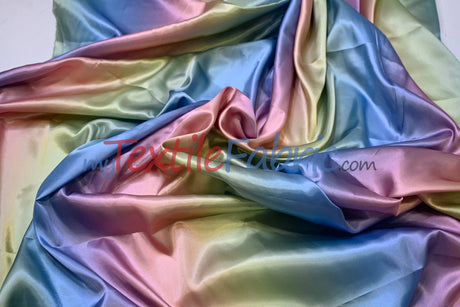 Rainbow Charmeuse Satin Fabric - Multi Color Ombre, 58/60" Width (1 Yard)
