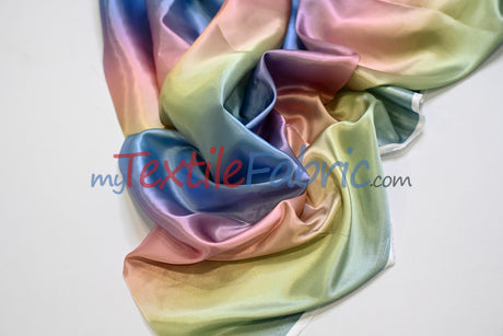 Rainbow Charmeuse Satin Fabric - Multi Color Ombre, 58/60" Width (1 Yard)