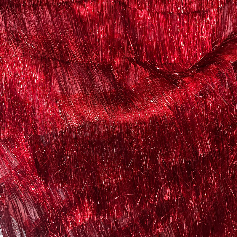 Red Fringe Metallic Mesh Fabric