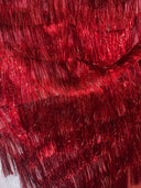 Red Fringe Metallic Mesh Fabric