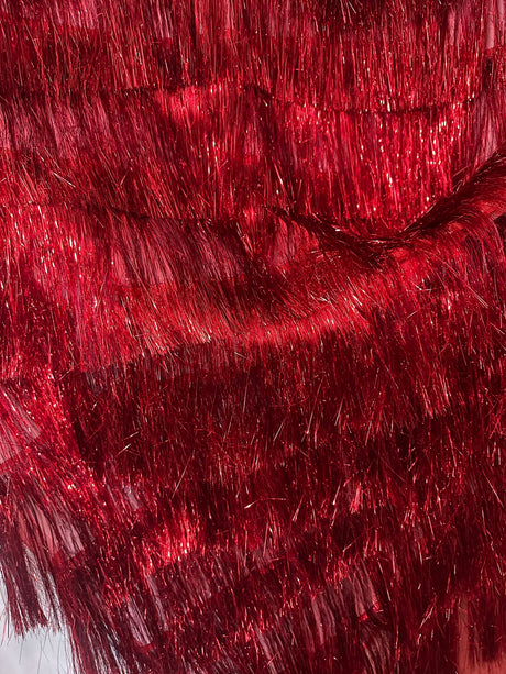Red Fringe Metallic Mesh Fabric