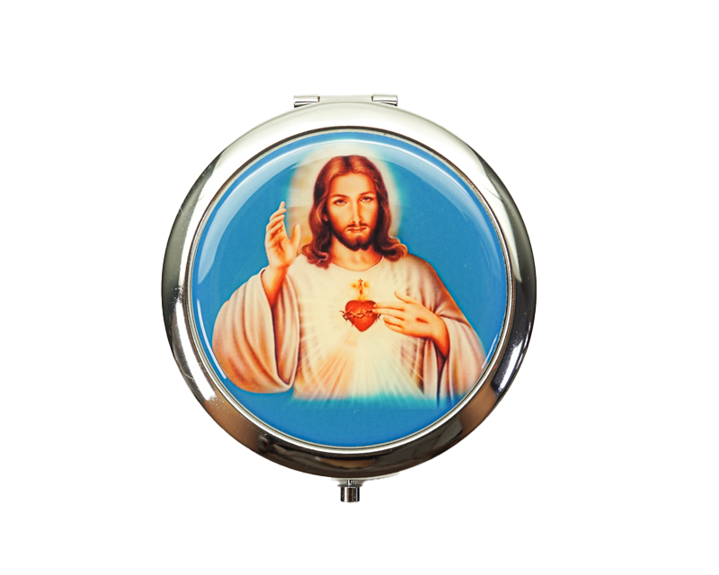 3” Sagrado Corazon De Jesus Compact Mirror - 12 Compact Hand Mirrors