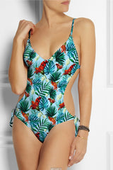 Swim Knit Blue Hawaiian Monstera Floral 4-Way Stretch