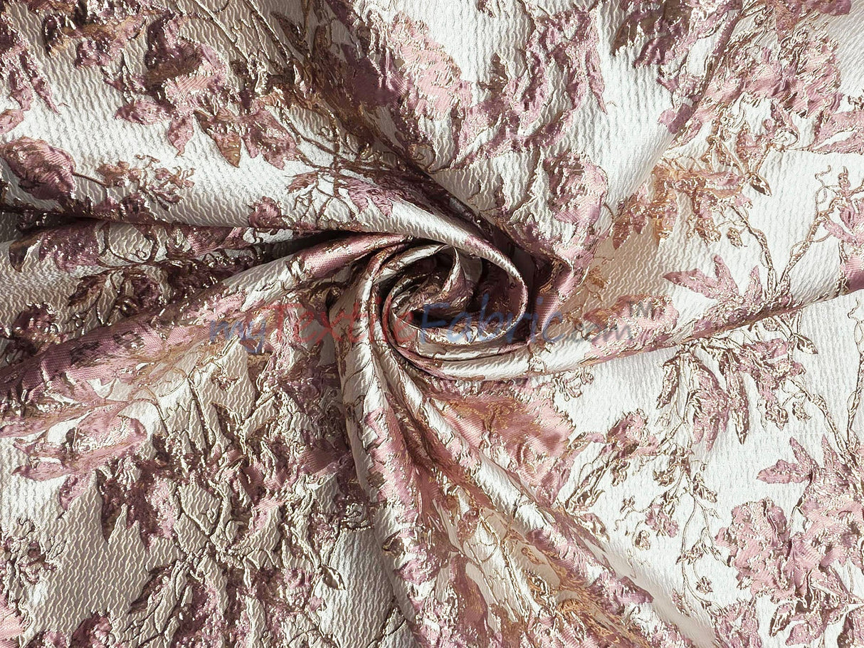 Bubble Metallic Jacquard Fabric - Mauve Abstract Floral, 54" Width