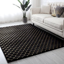 Enchanting Black Mermaid Half Moon Faux Fur Rug - Shimmery Golden Metallic, Black Moon (7'6" X 10'3")