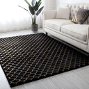 Enchanting Black Mermaid Half Moon Rug with Shimmery Golden Metallic Faux Fur Chinchilla Touch