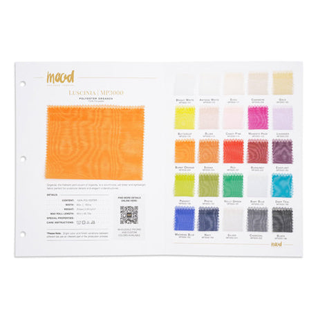 Color Card - Luscinia Premium Polyester Organza Collection - 8.5" x 11", 3-Hole