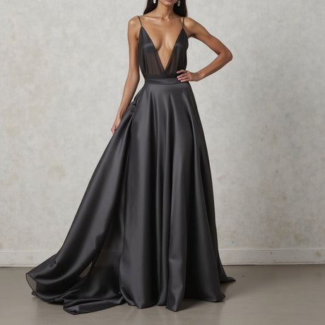 Satin-Faced Polyester Organza - Black - Ardea Collection by Mood