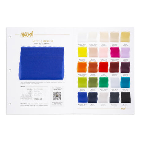 Color Card - Ardea Satin-Faced Organza Collection - 8.5" x 11", 3-Hole