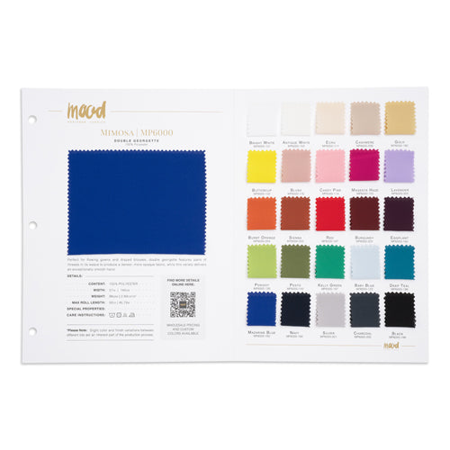 Color Card - Mimosa Double Georgette Collection - 8.5" x 11", 3-Hole