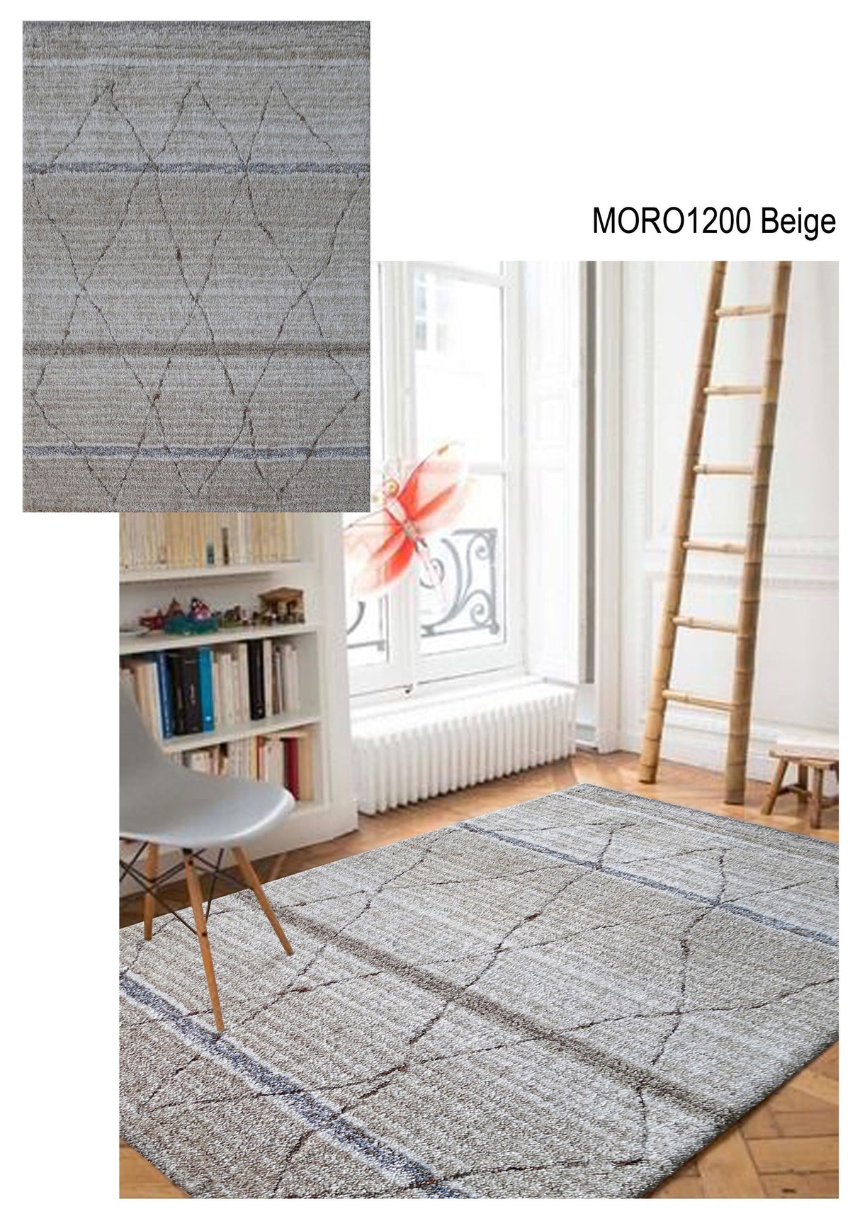 Moroccan Shag Area Rug - Polyester Fabric, Blue/Natural Color Fade, Hand Tufted Hand Carved, 5' X 7' (1 Rug)