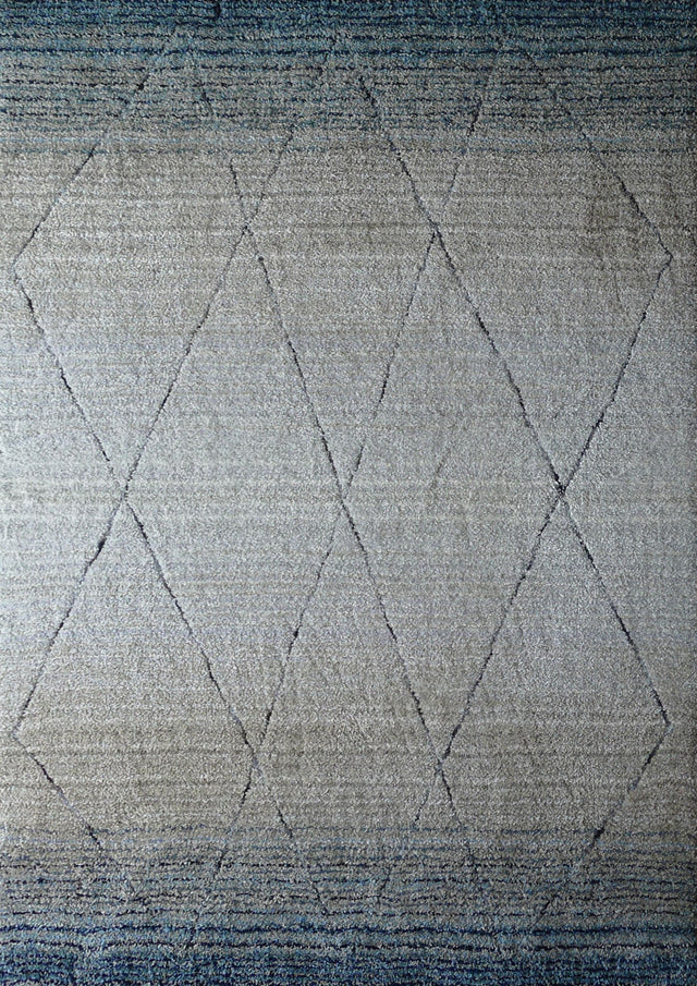 Moroccan Shag Area Rug - Polyester Fabric, Blue/Natural Color Fade, Hand Tufted Hand Carved, 5' X 7' (1 Rug)
