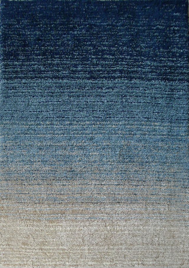 Fading Colors Blue Shade Shag Polyester Fabric - Blue Abstract Shag, Hand Tufted, 7'6" X 10'3" (1 Piece)
