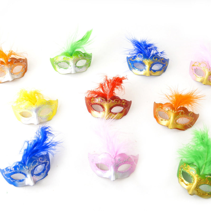3.5" Mixed Colored Feathered Mini Masquerade Masks - Pack of 72