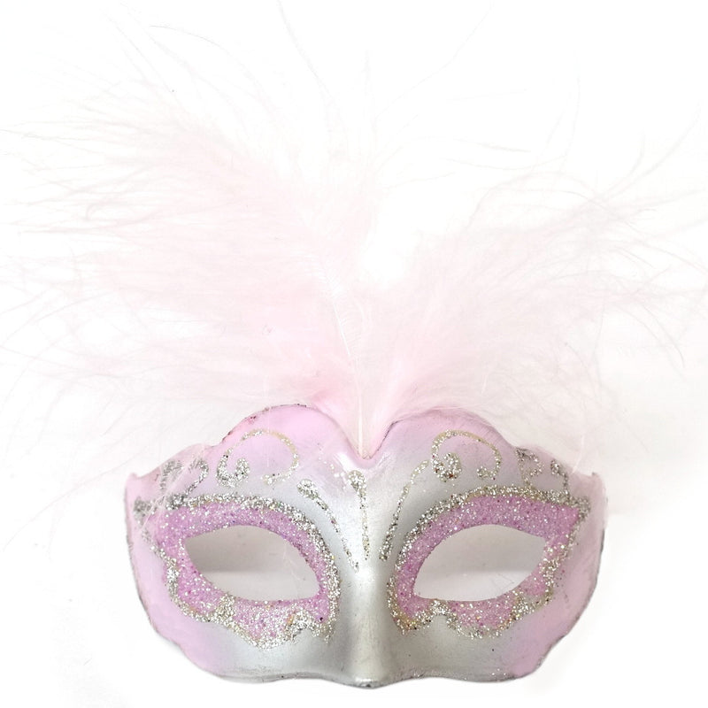 3.5" Pink/Silver Feathered Mini Masquerade Masks - Pack of 72