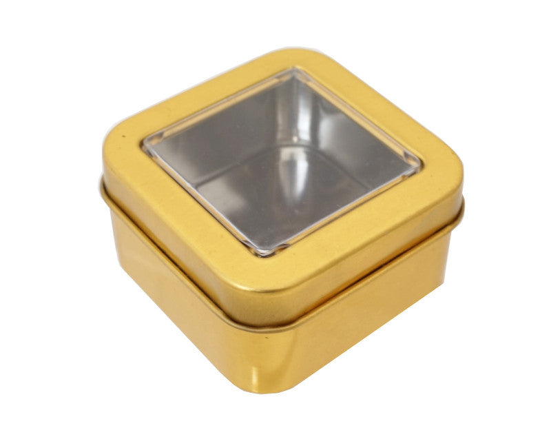 2" Gold Windowed Square Candy Tin Can - Pack of 12