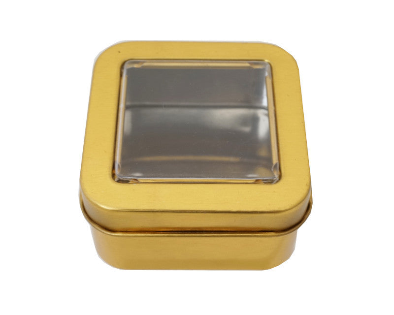 2" Gold Windowed Square Candy Tin Can - Pack of 12