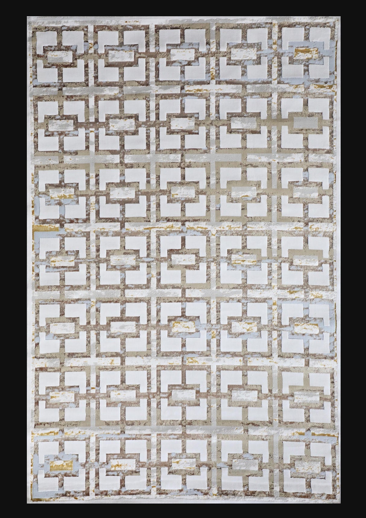 Maximus 200 Polyester Viscose Blend Fabric - Gold Geometric Print, Color-Changing Flat Weave, 7'6" X 10'3" (1 Unit)
