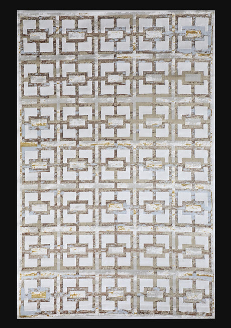 Maximus 200 Polyester Viscose Blend Fabric - Gold Geometric Print, Color-Changing Flat Weave, 7'6" X 10'3" (1 Unit)