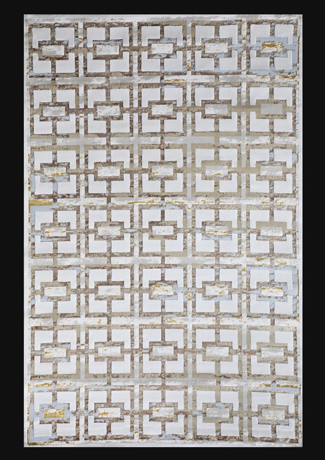 Maximus 200 Polyester Viscose Blend Fabric - Gold Geometric Print, Color-Changing Flat Weave, 7'6" X 10'3" (1 Unit)