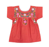 Traditional Puebla Mexican Youth Girl Embroidered Cotton Blouse - Colorful Embroidery, Size 4-14 (1 Piece)