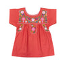 Traditional Puebla Mexican Youth Girl Embroidered Cotton Blouse - Colorful Embroidery, Size 4-14 (1 Piece)