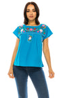 Traditional Mexican Women Blouse - Floral Embroidery, Short Sleeve (S-M-L-XL-2XL-3XL)