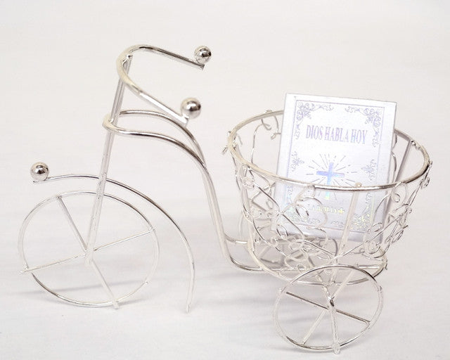 Silver Wired Decorative Tricycle with Basket 4.5 Inch 6pcs