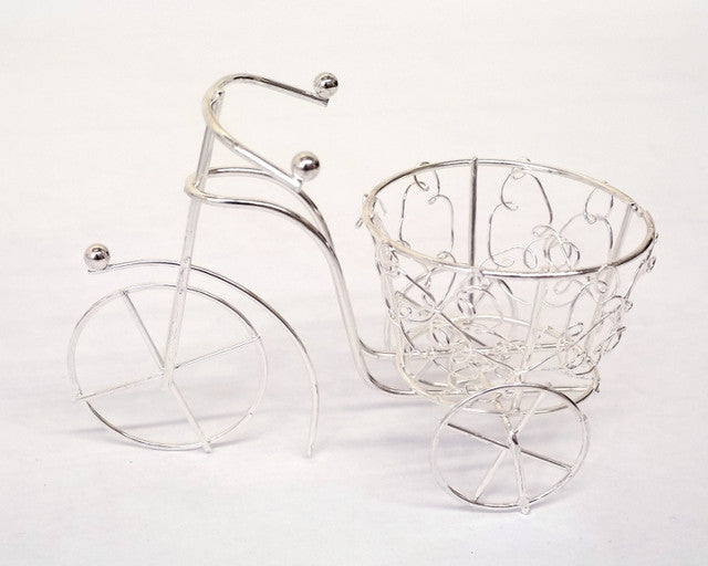 Silver Wired Decorative Tricycle with Basket 4.5 Inch 6pcs