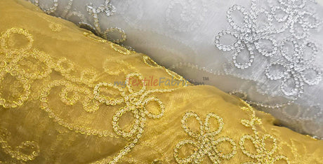 Coco Ribbon Polyester Fabric - Sheer Embroidery, Double Scallop Lace, 52" Width (1 Yard)
