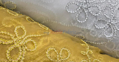 Coco Ribbon Polyester Fabric - Sheer Embroidery, Double Scallop Lace, 52" Width (1 Yard)