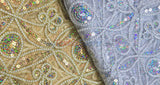 Coco Star Sheer Embroidery Fabric - Champagne, Gold, Silver Star Sequins, Double Scallop Lace, 52" Width
