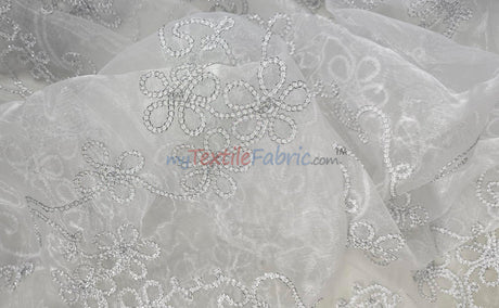Coco Ribbon Polyester Fabric - Sheer Embroidery, Double Scallop Lace, 52" Width (1 Yard)