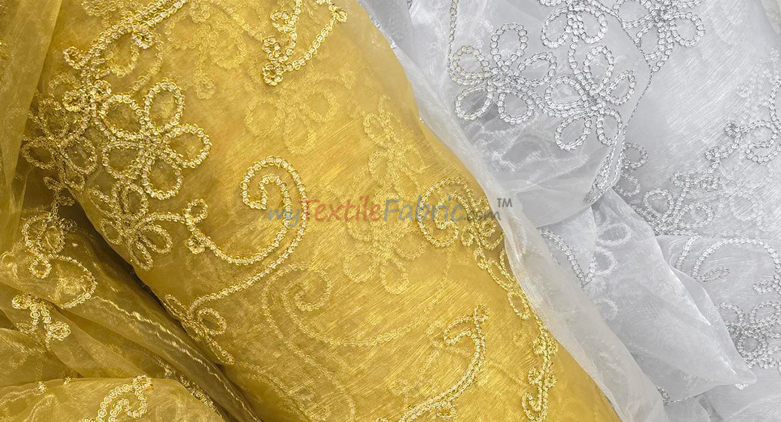 Coco Ribbon Polyester Fabric - Sheer Embroidery, Double Scallop Lace, 52" Width (1 Yard)