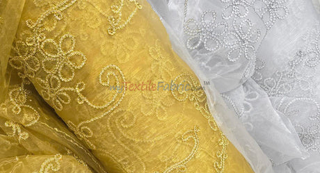 Coco Ribbon Polyester Fabric - Sheer Embroidery, Double Scallop Lace, 52" Width (1 Yard)