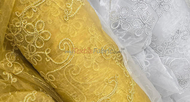Coco Ribbon Polyester Fabric - Sheer Embroidery, Double Scallop Lace, 52" Width (1 Yard)