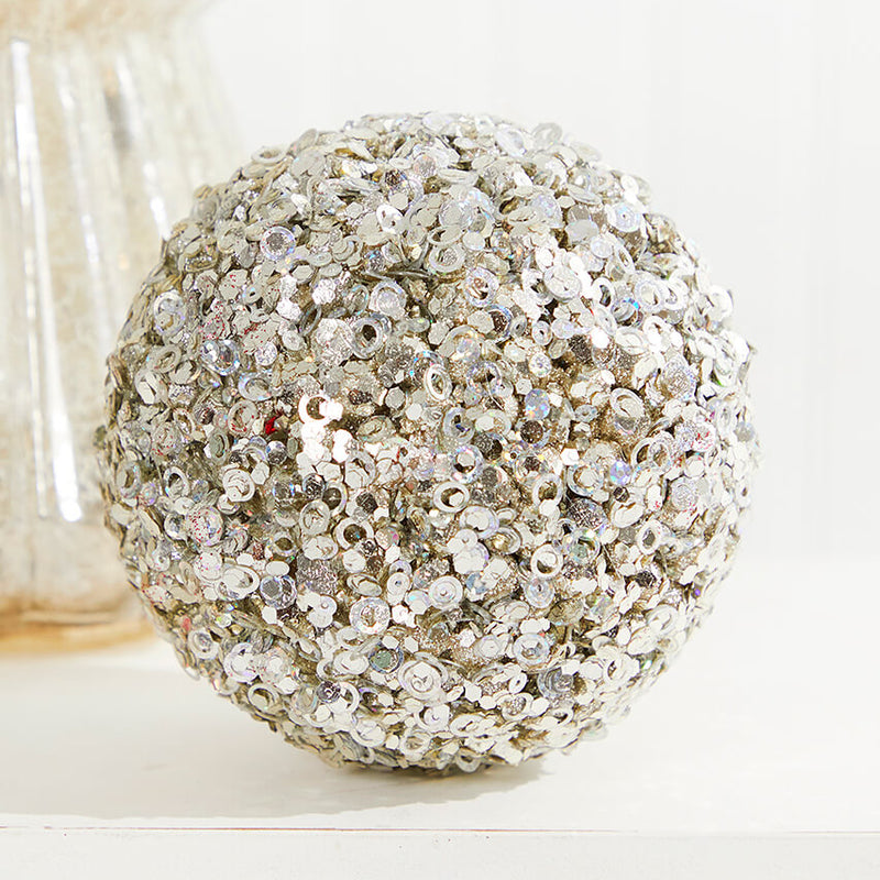 4.5" Platinum Glamour Sequin Ball Ornament