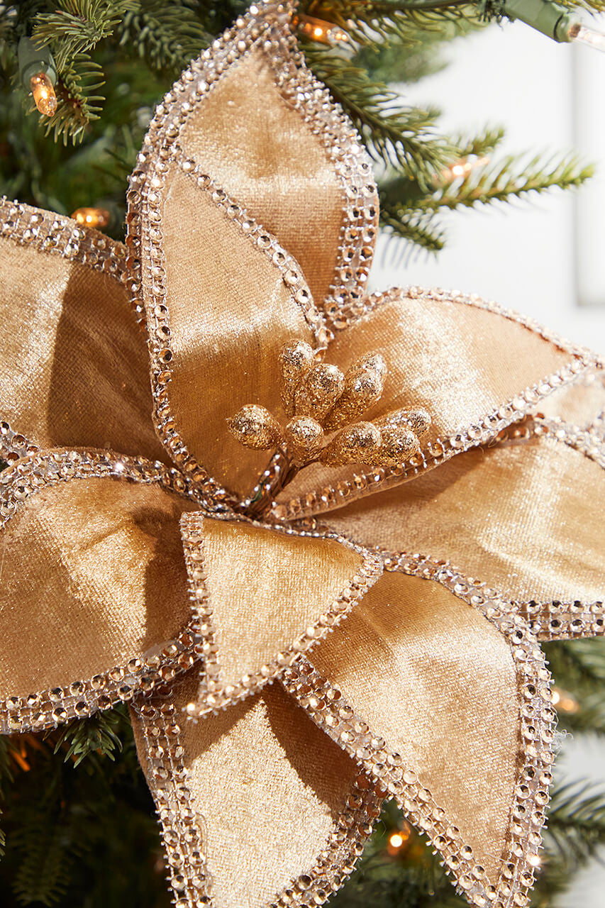 24 Inch x 12 Inch Jeweled Edge Regal Poinsettia Stem – Elegant Warmth with Luxurious Holiday Shine