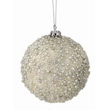 4" White Glitter Metallic Mini Bead Ball Ornament