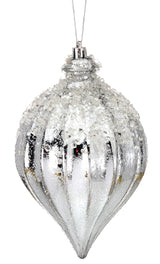 7" Metallic Ridged Iced Kismet Finial Ornament - Silver