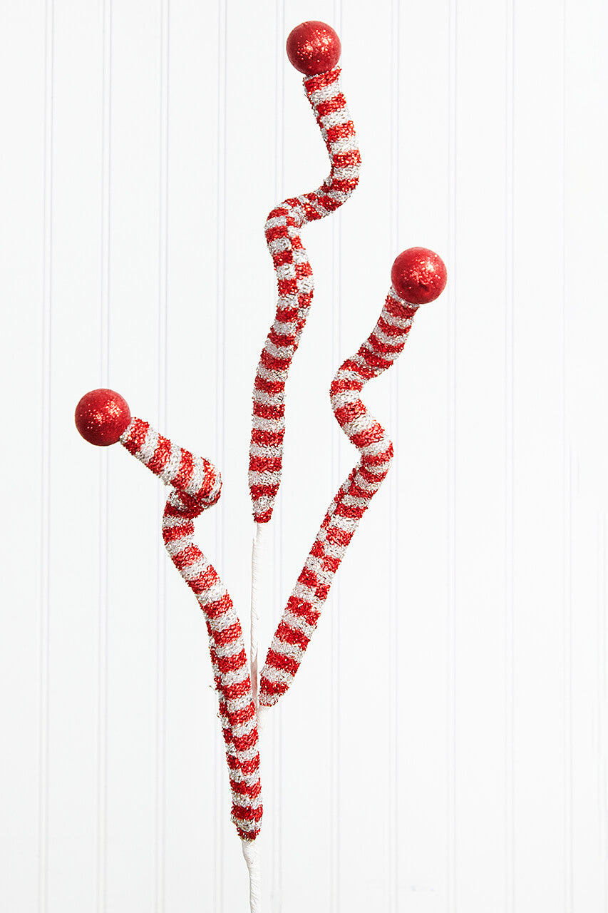 35” Tinsel Peppermint Twist with Ball Spray