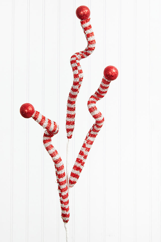 35” Tinsel Peppermint Twist with Ball Spray