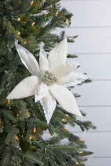 Ivory Woolly Fur Poinsettia Stem 24 Inch Christmas Flower Decor