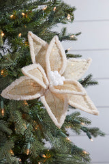 Burlap Faux Fur Edge Poinsettia Stem 20 Inch Rustic Christmas Decor