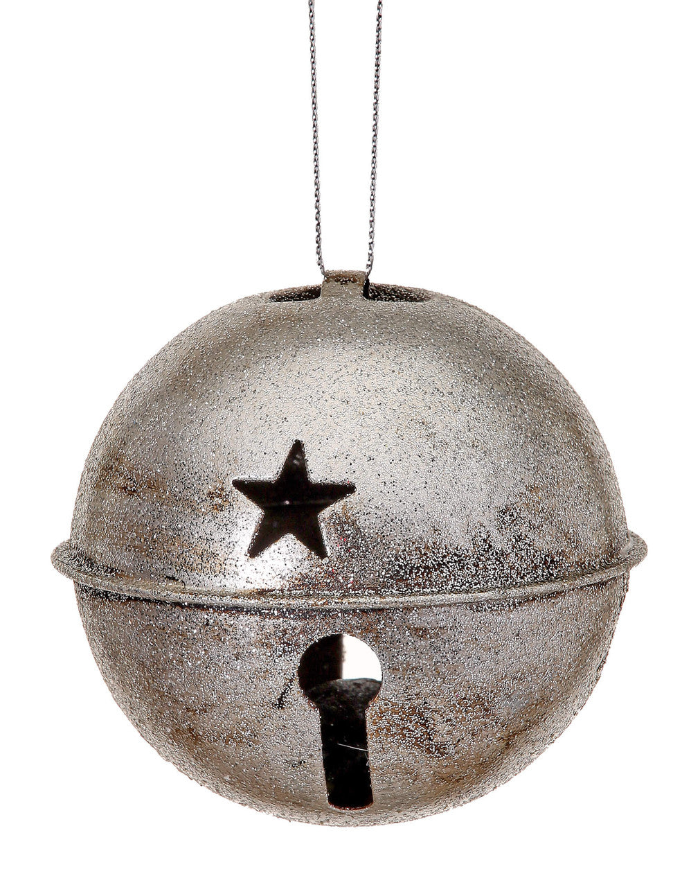3.5 Inch Glitter Metal Antique Bell Ornament - Silver