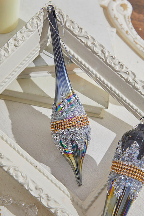 10" Glass Iridescent Jewel Finial Large Ornament