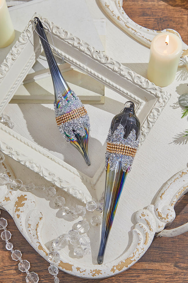 10" Glass Iridescent Jewel Finial Large Ornament
